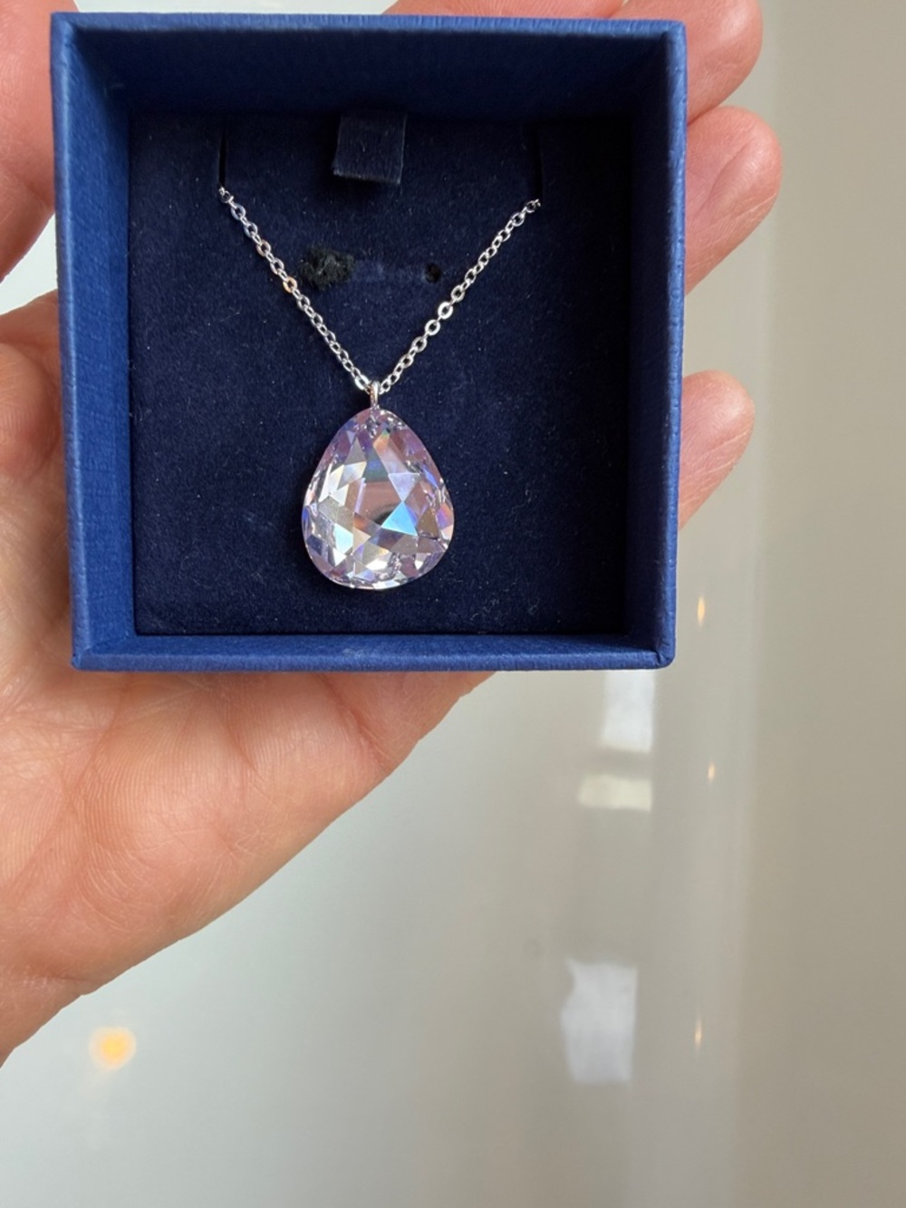 Swarovski Pink Crystal Teardrop Pendant Necklace NWT w/ Box -Silver Tone - Picture 6 of 7